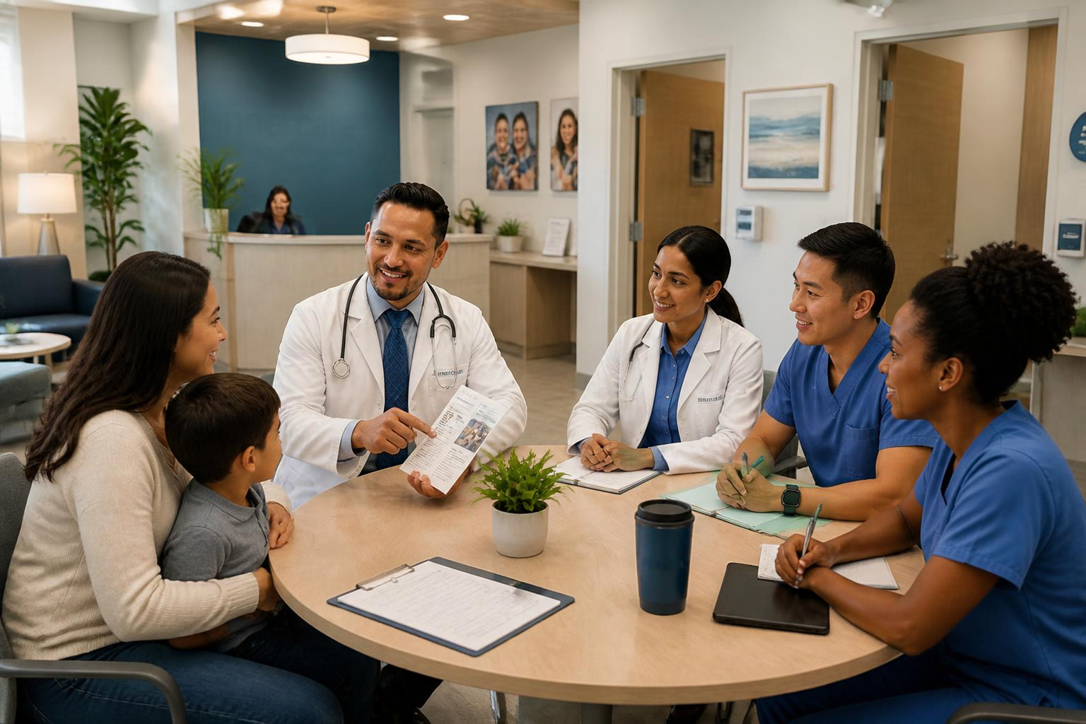 Innercare physicians and care team meeting with a family
